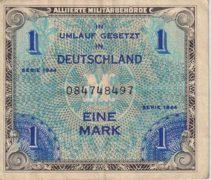GERMANY 1 MARK (ALLIED OCCUPATION) 1944 P192 VF (USED)