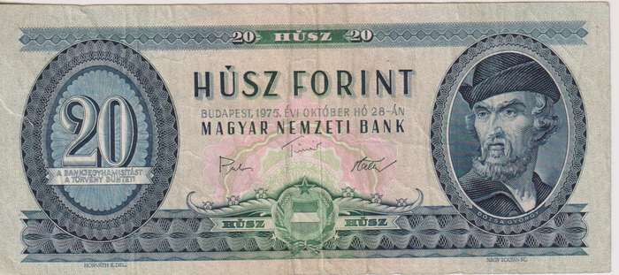 HUNGARY 20 FORINT 1975 P 169f VG -Tear  (USED)