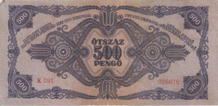 WW2 - HUNGARY 500 PENGO  1945 P117  VF