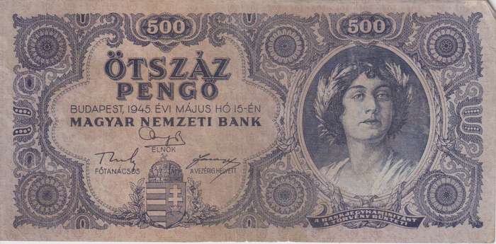 WW2 - HUNGARY 500 PENGO  1945 P117  VF