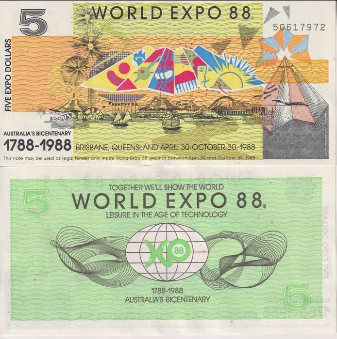AUSTRALIA 5 Dollars, 1988, World Expo Commemorative, UNC