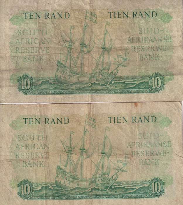 2 X REPUBLIC OF SOUTH AFRICA - 10 RAND G.Rissik  1962 AFR/ENG & ENG/AFR  F