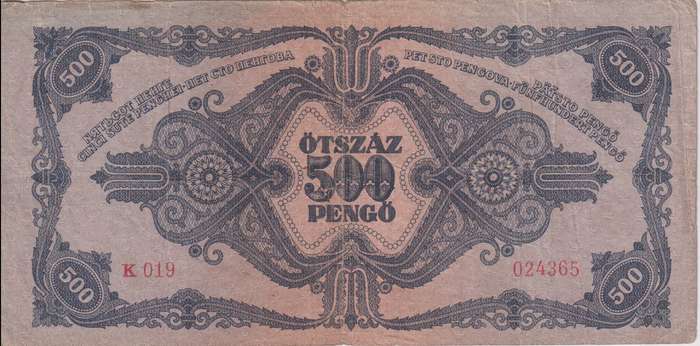 WW2 - HUNGARY 500 PENGO  1945 P117  VF