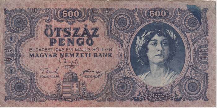 WW2 - HUNGARY 500 PENGO  1945 P117  VF