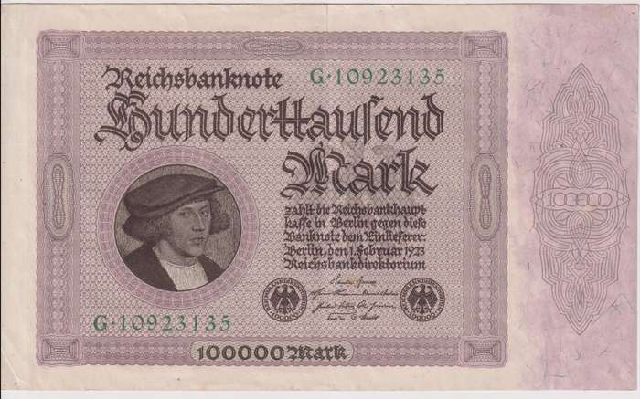 GERMANY 100,000 MARK REICHSBANKNOTE 1923 P83 XF