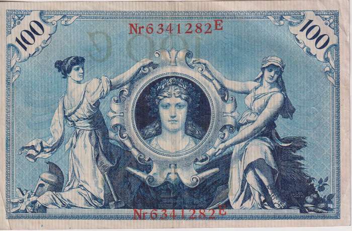 GERMANY 100 MARK REICHSBANKNOTE 1908 P34 VF