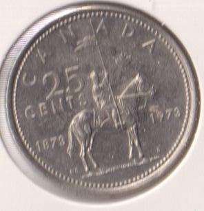 CANADA 25 CENTS 1973 -100TH ANNIVERSARY OF ROYAL CANADIAN MOUNTAIN POLICE - IN COIN FLIP
