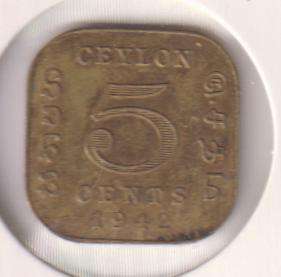 CEYLON  5 CENT  1942 - IN COIN FLIP