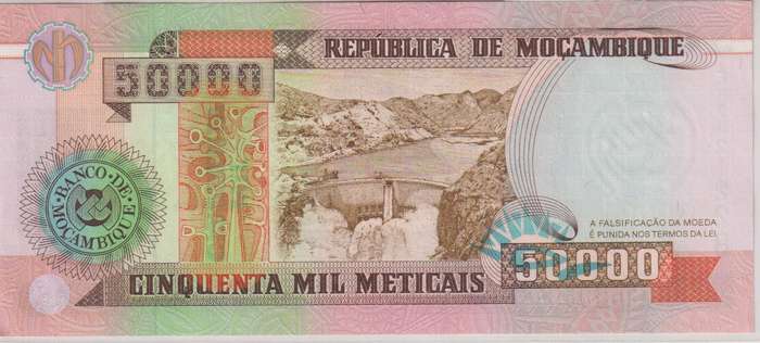 Mozambique 50000 Meticais 1993 P 138 UNC with country information sticker