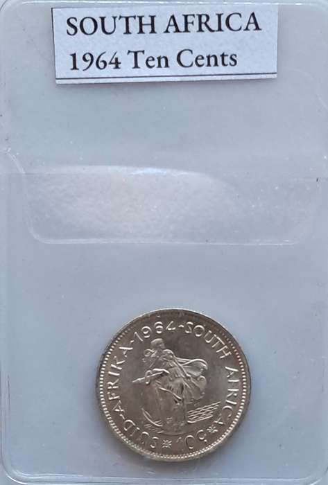 SOUTH AFRICA   1964 Ten cent #R21 UNC - Silver 0.500, Copper 0.500