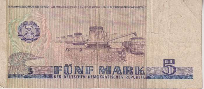 GERMAN DEMOCRATIC REPUBLIC (DDR) 5 MARK 1975 P27  F