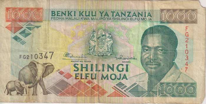 TANZANIA 1000 SHILLINGS 1993 P27 VG