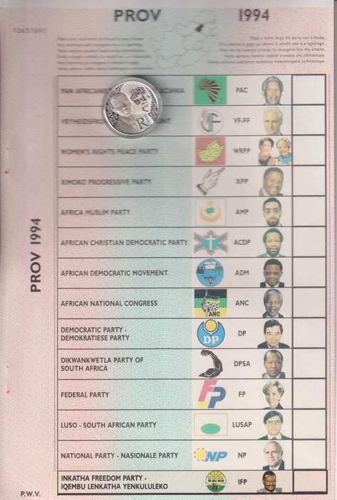 SA Silver R1 Proof 2015 - Mandela - Life of a Legend Series  coin plus 1994 BALLOT PAPER (GENUINE)
