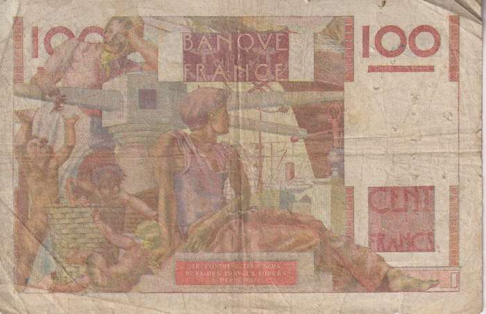 FRANCE 100 FRANCS 1948 P128b F (pin holes)