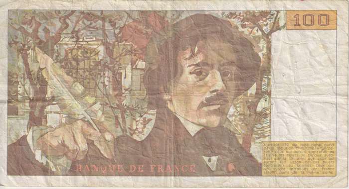 FRANCE 100 FRANCS Delacroix 1989 P154 VF (pin holes)
