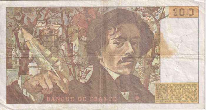 FRANCE 100 FRANCS Delacroix 1985 P154 VF (pin holes)