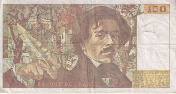 FRANCE 100 FRANCS Delacroix 1987 P154 VF (pin holes)