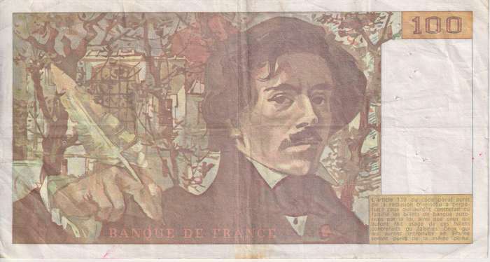 FRANCE 100 FRANCS Delacroix 1988 P154 VF (pin holes)