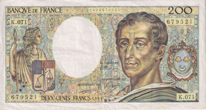 FRANCE 200 FRANCS Montesquie 1989 P155 VF