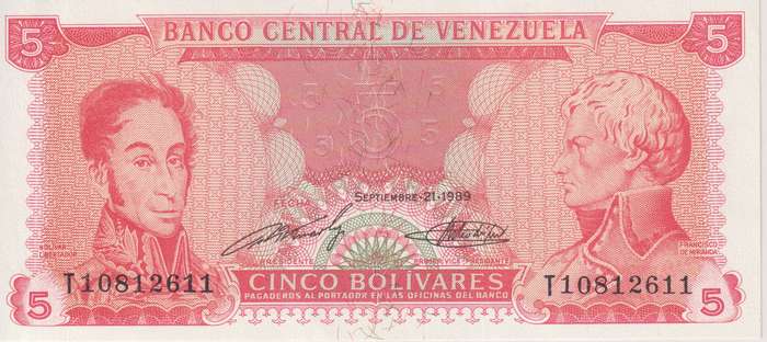 Venezuela 5 Bolivar 1989 P70  UNC