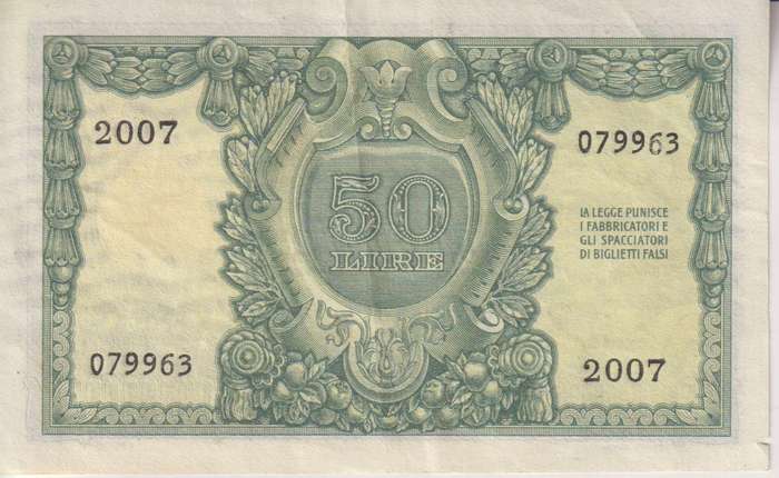 Italy 50 Lire, 1951 (Italy with helmet) P91  F