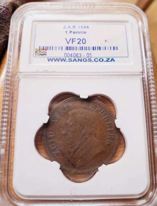 PAUL KRUGER - ZAR  1894 1 PENNY - SANGS GRADED VF20