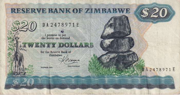 ZIMBABWE $20 Dollars 1983, P-4c VF