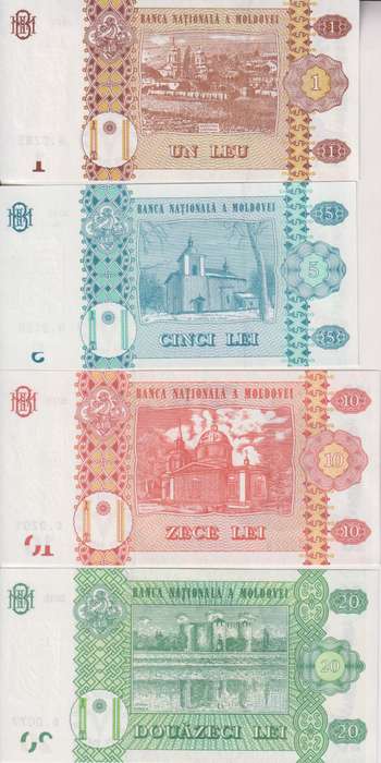 Moldova 4 PCS Set: 1, 5, 10, 20 Lei (2015), p-21, p-B22, p-22, p-23 UNC