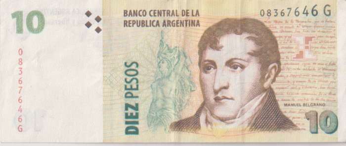 ARGENTINA 10 PESOS 2003-2005 P354 VF