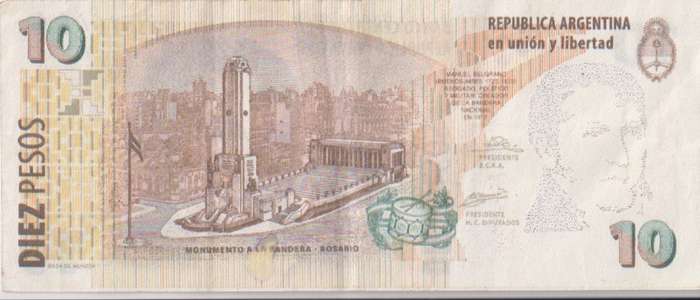 ARGENTINA 10 PESOS 2003-2005 P354 VF