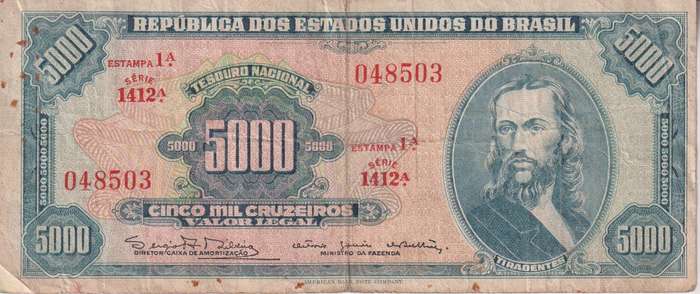 BRAZIL 5000 CRUZEIROS 1964  P174  VF