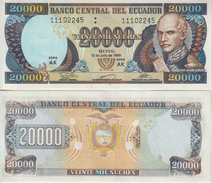 Ecuador 20,000 Sucres 12 July 1999 P-129, Serie AK UNC