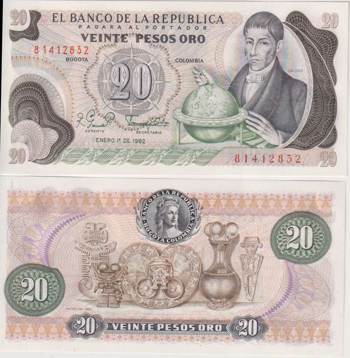 Colombia 20 Pesos 1982  P-409d UNC