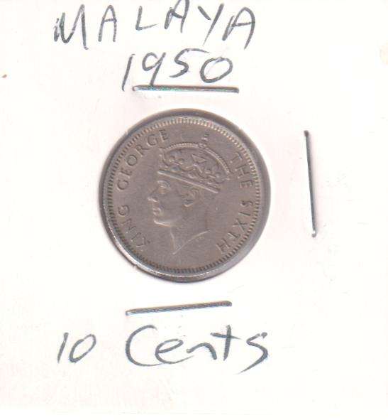 MALAYA 10 CENTS 1950 IN COIN FLIP