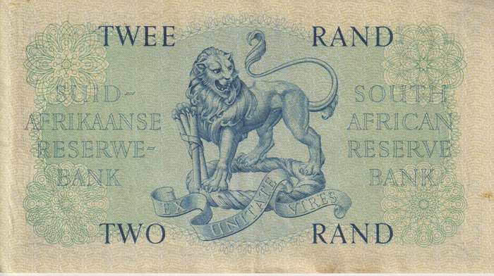 REPUBLIC OF SOUTH AFRICA - 2 RAND M.H. de Kock B/224  1962  E/A # 276 VF