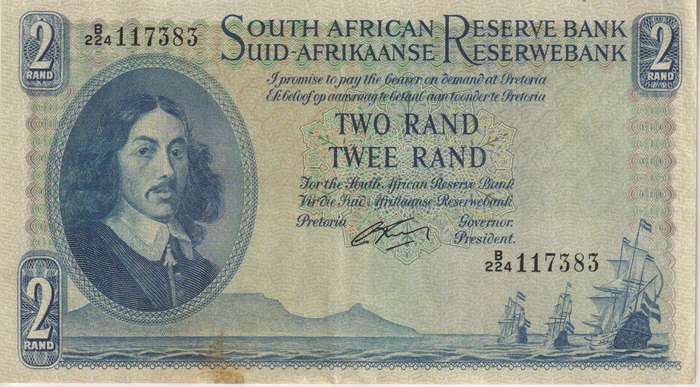REPUBLIC OF SOUTH AFRICA - 2 RAND M.H. de Kock B/224  1962  E/A # 276 VF