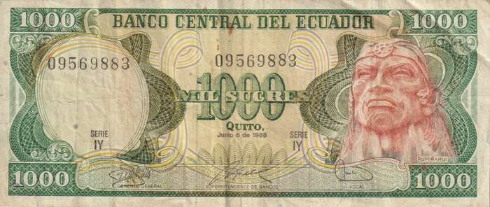 ECUADOR 1000 SUCRES 1988 P-125. VF