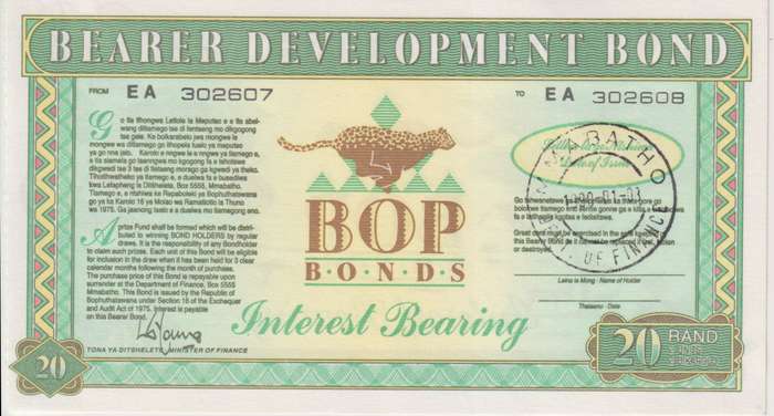 BOPHTHATSWANA - BOP BONDS - 20 RAND