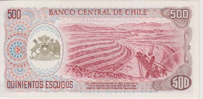 CHILE 500 ESCUDOS 1971 P144 UNC