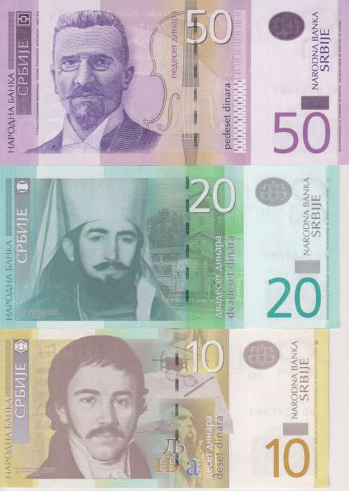Serbia 10, 20, 50 Dinara 3 Pieces Full Set, 2013-2014, P-54-56, UNC