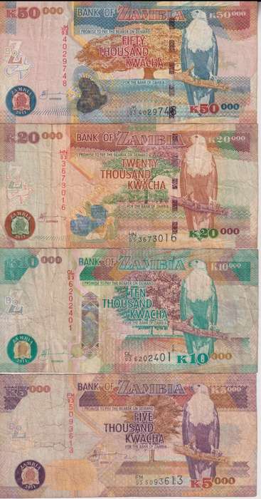 ZAMBIA 5000, 10,000,,20,000, 50,000 KWACHA 2011 P45-P48 VF