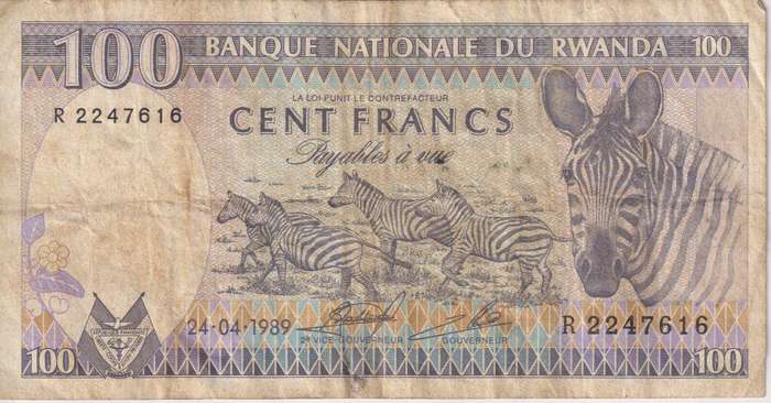 RWANDA 100 FRANCS 1989 P19 F