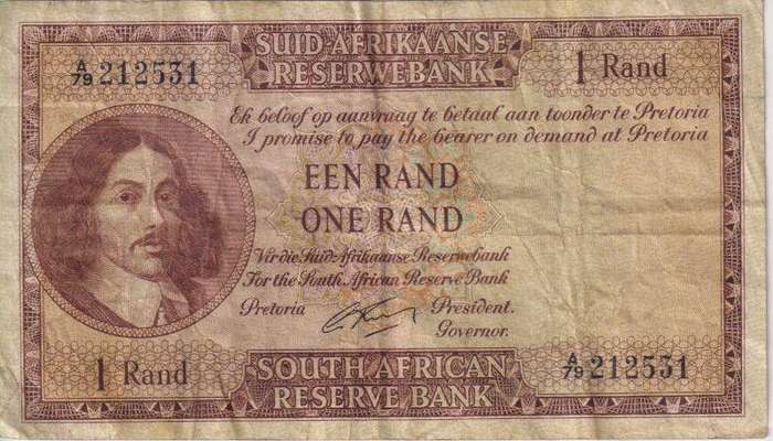 REPUBLIC OF SOUTH AFRICA - 1 RAND G.Rissik A/79 1962 #A/E 315  VF