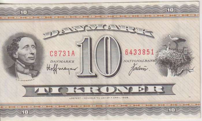 DENMARK 10 KRONER 1974 P44ai XF