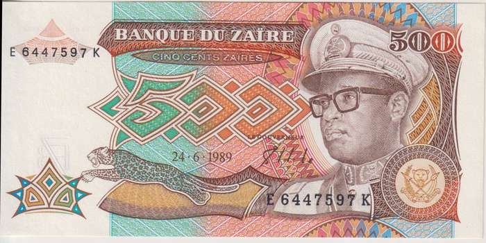 ZAIRE 500 ZAIRES 1989 P34 A-UNC