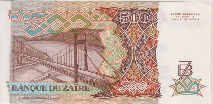 ZAIRE 500 ZAIRES 1989 P34 A-UNC