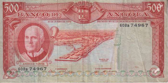 ANGOLA 500 Escudos 1970 P97 VF