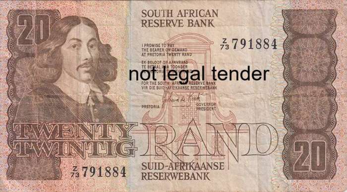REPUBLIC OF SOUTH AFRICA - 20 RAND GPC DE KOCK  1984 E/A 682 VF - REPLACEMENT BANKNOTE