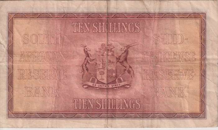UNION OF SOUTH AFRICA - 10 SHILLINGS J POSTMUS 1944 E/68  #30 VF