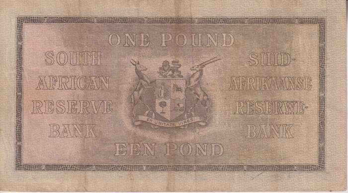 UNION OF SOUTH AFRICA - 1 POUND MH DE KOCK 1946 A/157  #106 VF